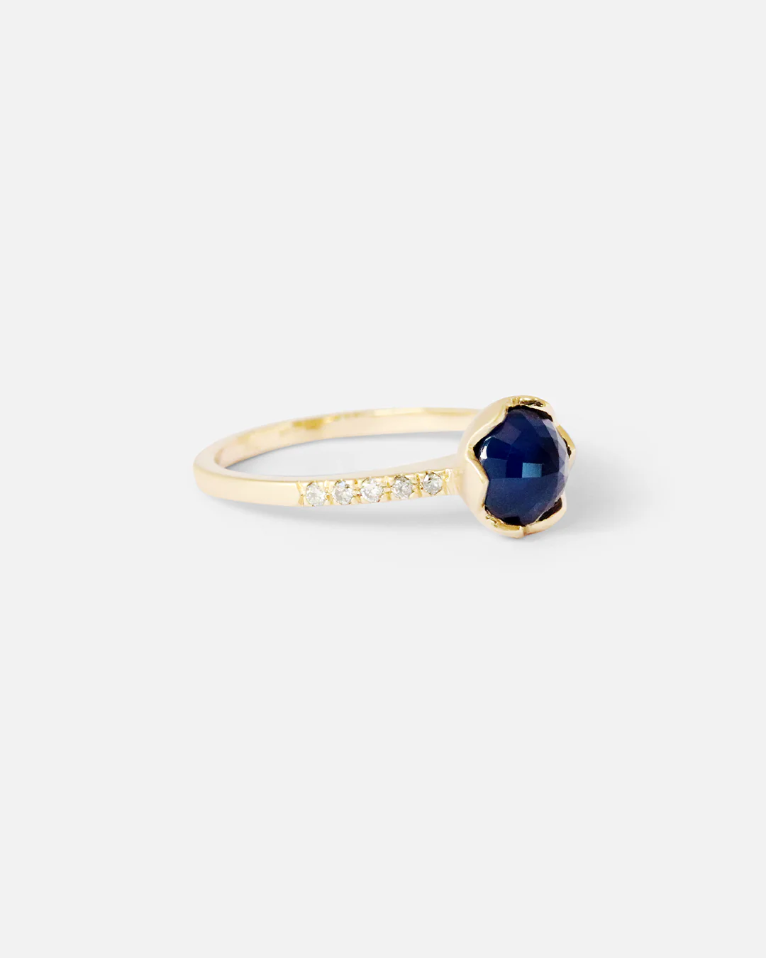 Pave / 6.5mm Blue Sapphire Ring - Image 3
