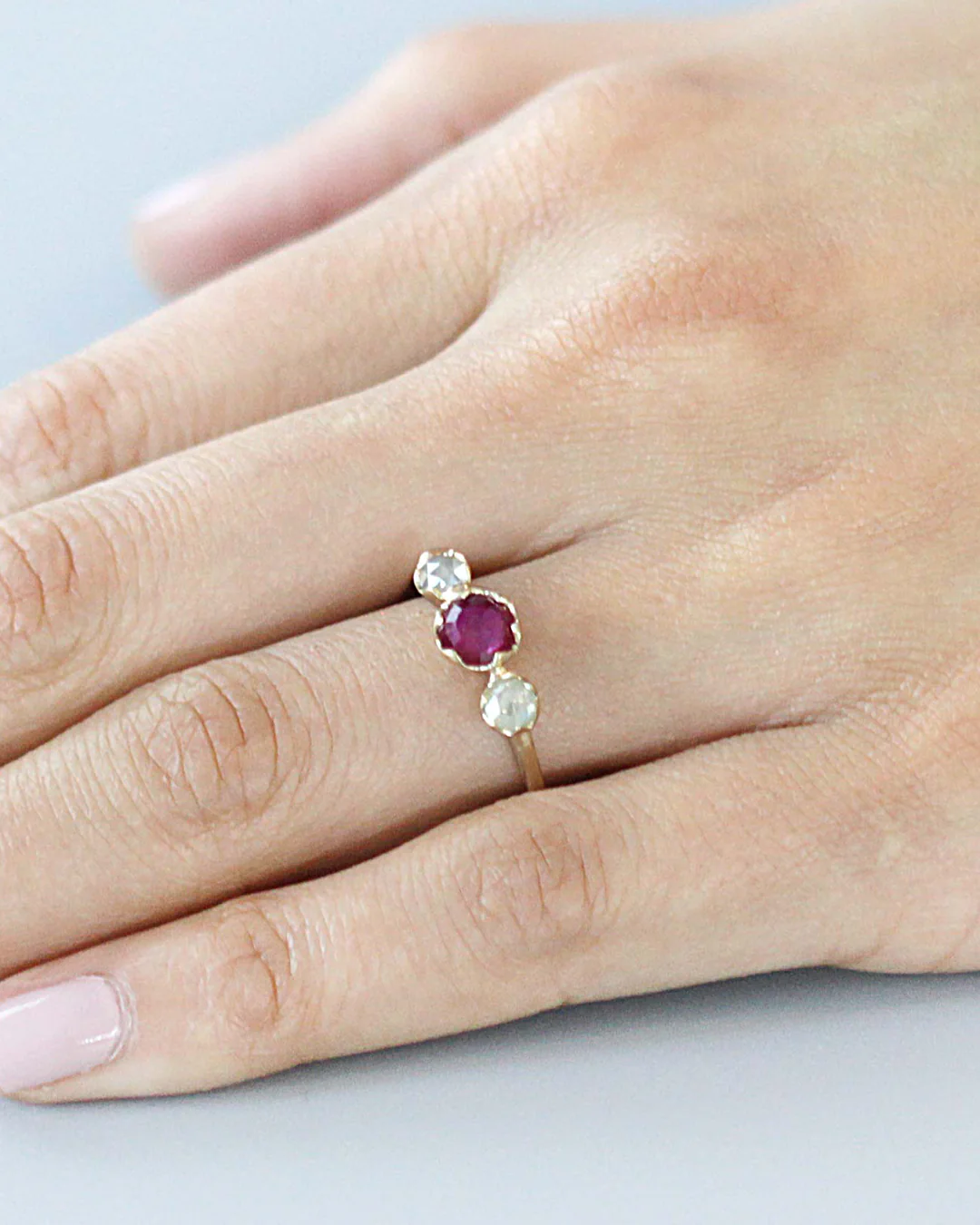 Pave 3 Stones / Ruby + Milky Diamonds - Image 3