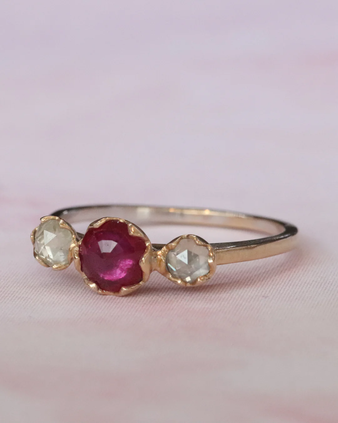 Pave 3 Stones / Ruby + Milky Diamonds - Image 4