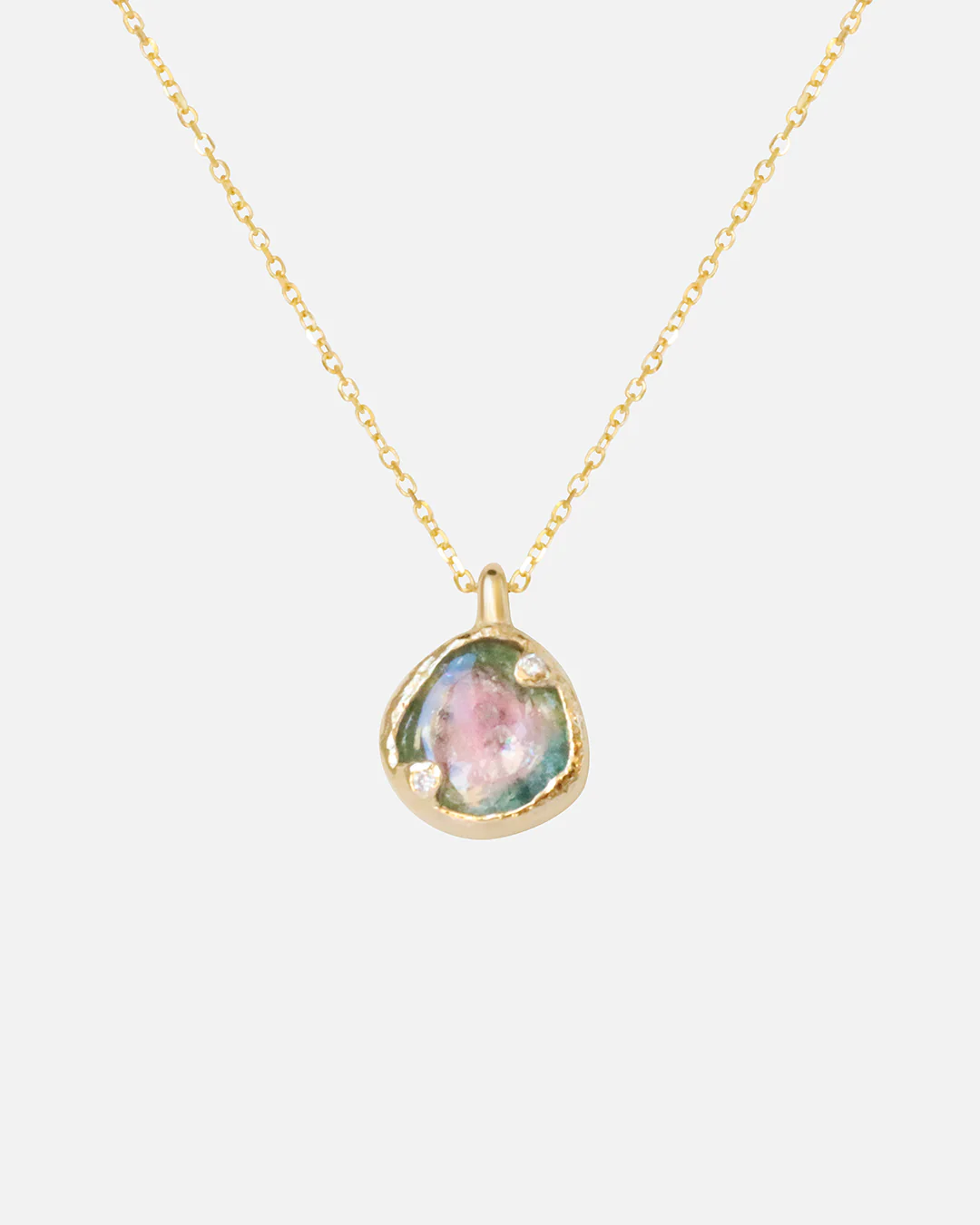 Round Watermelon Tourmaline and Diamond / Pendant