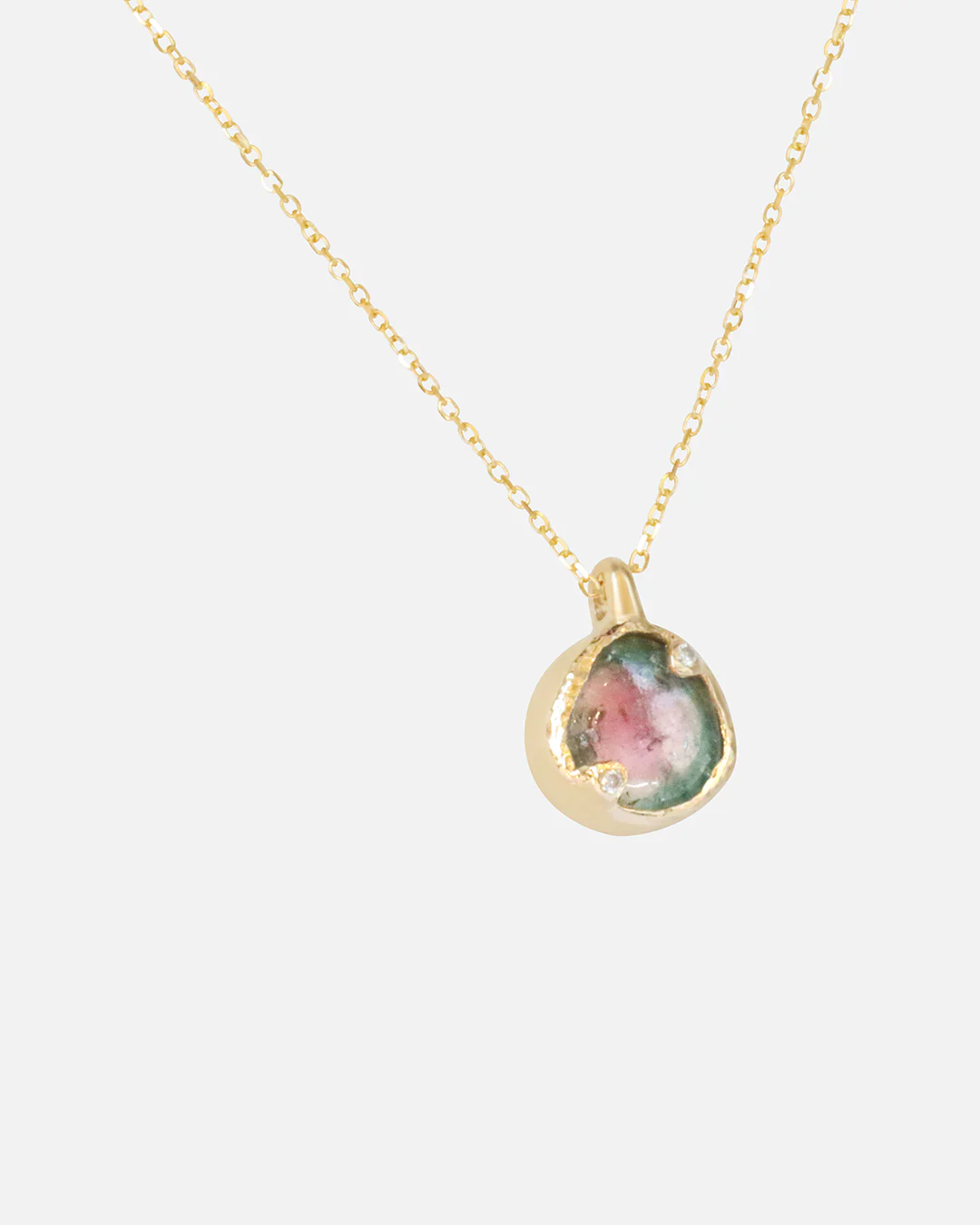 Round Watermelon Tourmaline and Diamond / Pendant - Image 2