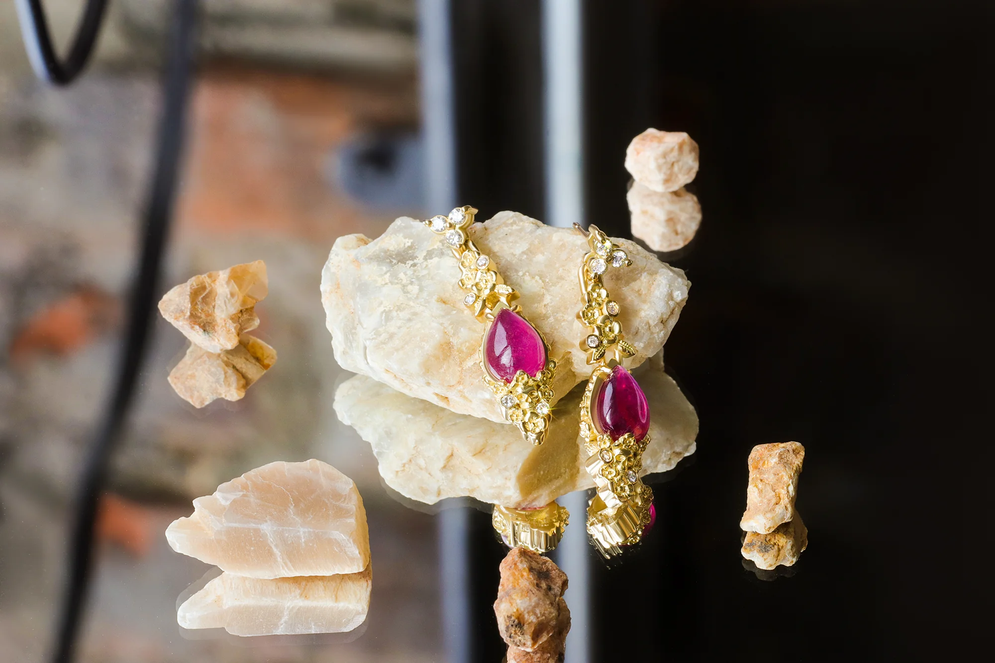 Ruby Skull Drop Earrings - Image 3
