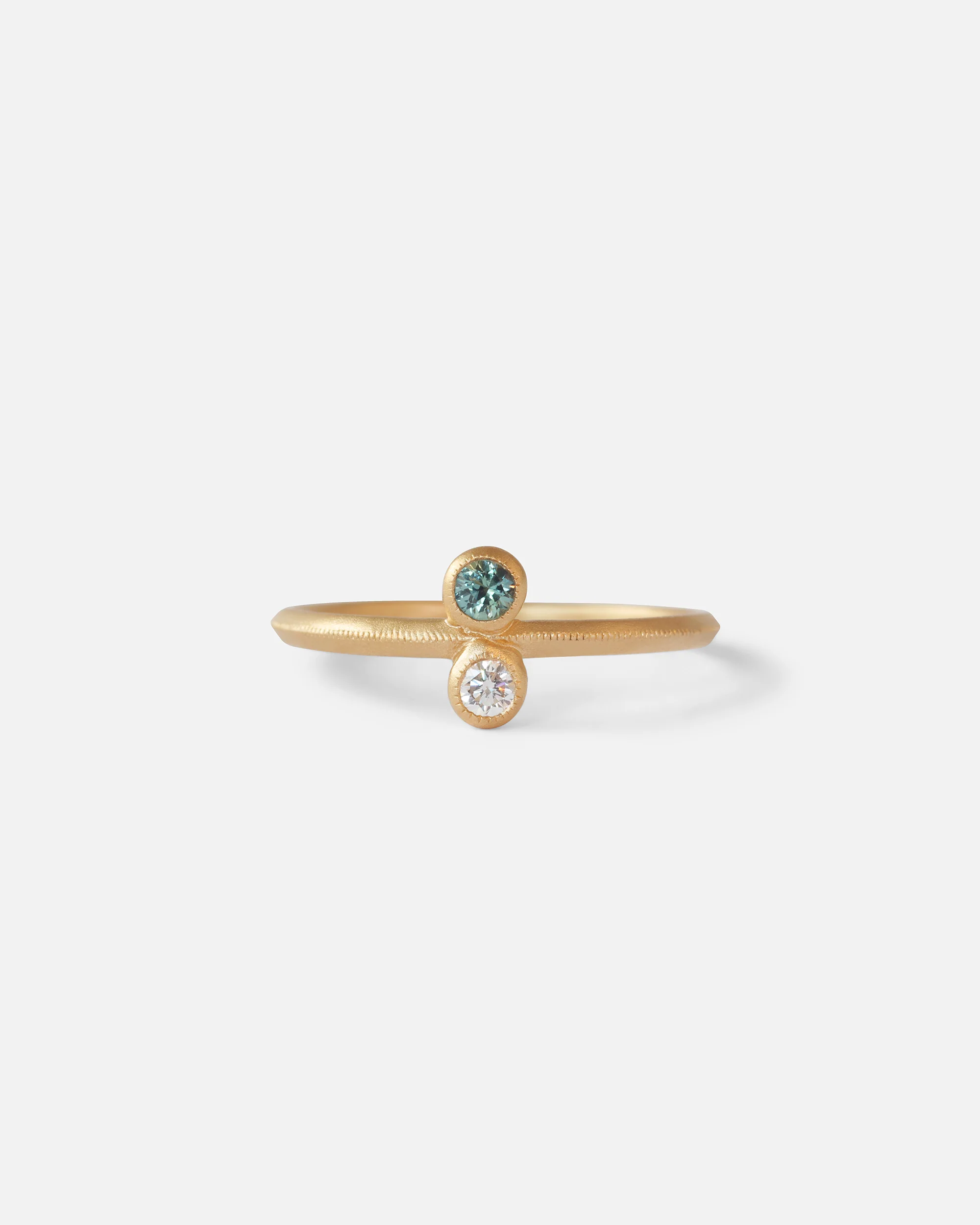 Toi et Moi / Blue Green Sapphire and Melee White Diamond Ring