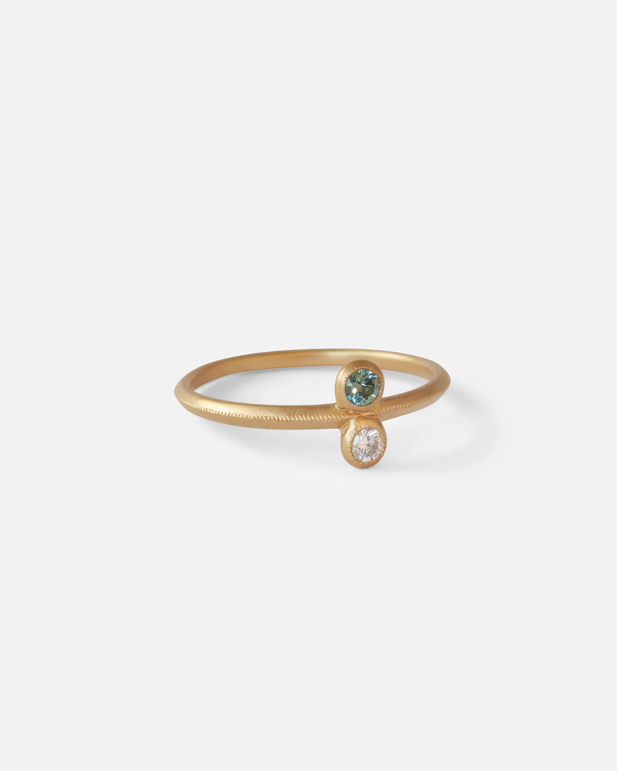 Toi et Moi / Blue Green Sapphire and Melee White Diamond Ring - Image 2