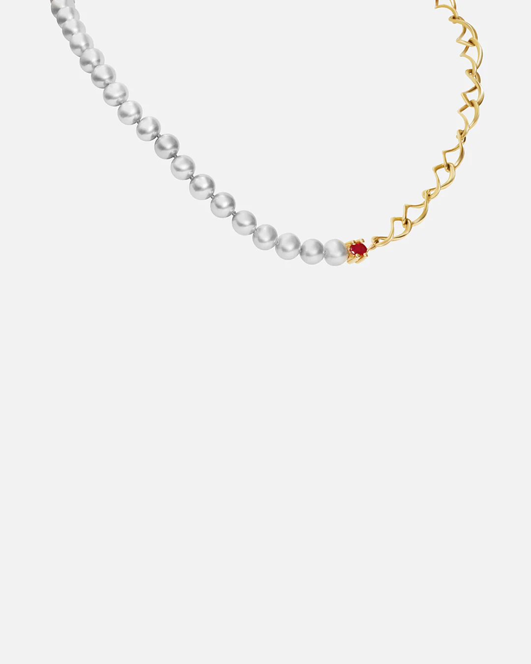 X Nucleus Chain Pearl Necklace / Ruby - Image 2